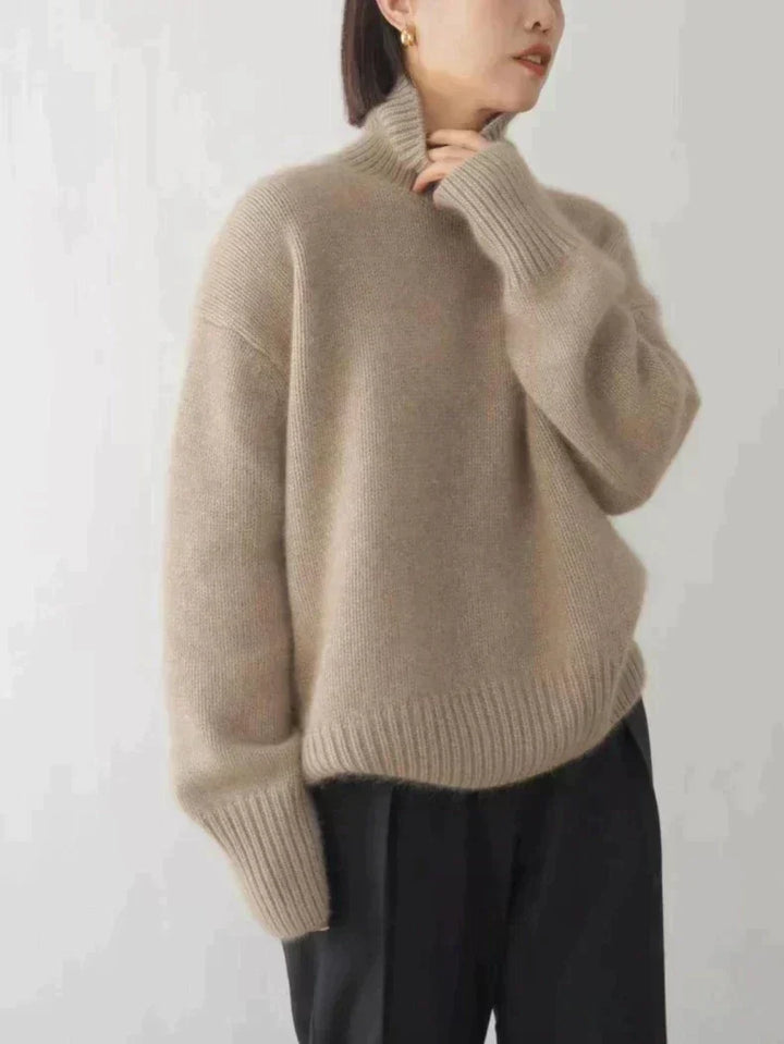 Comfortable Turtleneck Sweater for Women with High Neck Long Sleeve Relaxed Oversized Knit Style