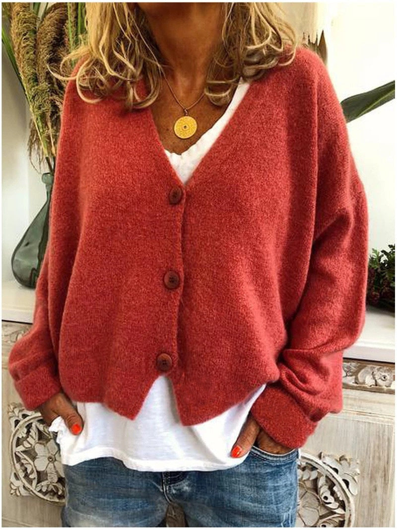 Comfortable Cardigan Sweater for Women with V Neck Long Sleeve Button Front Relaxed Oversized Casual Style