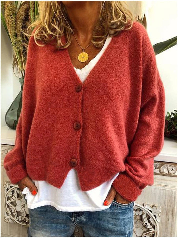 Comfortable Cardigan Sweater for Women with V Neck Long Sleeve Button Front Relaxed Oversized Casual Style