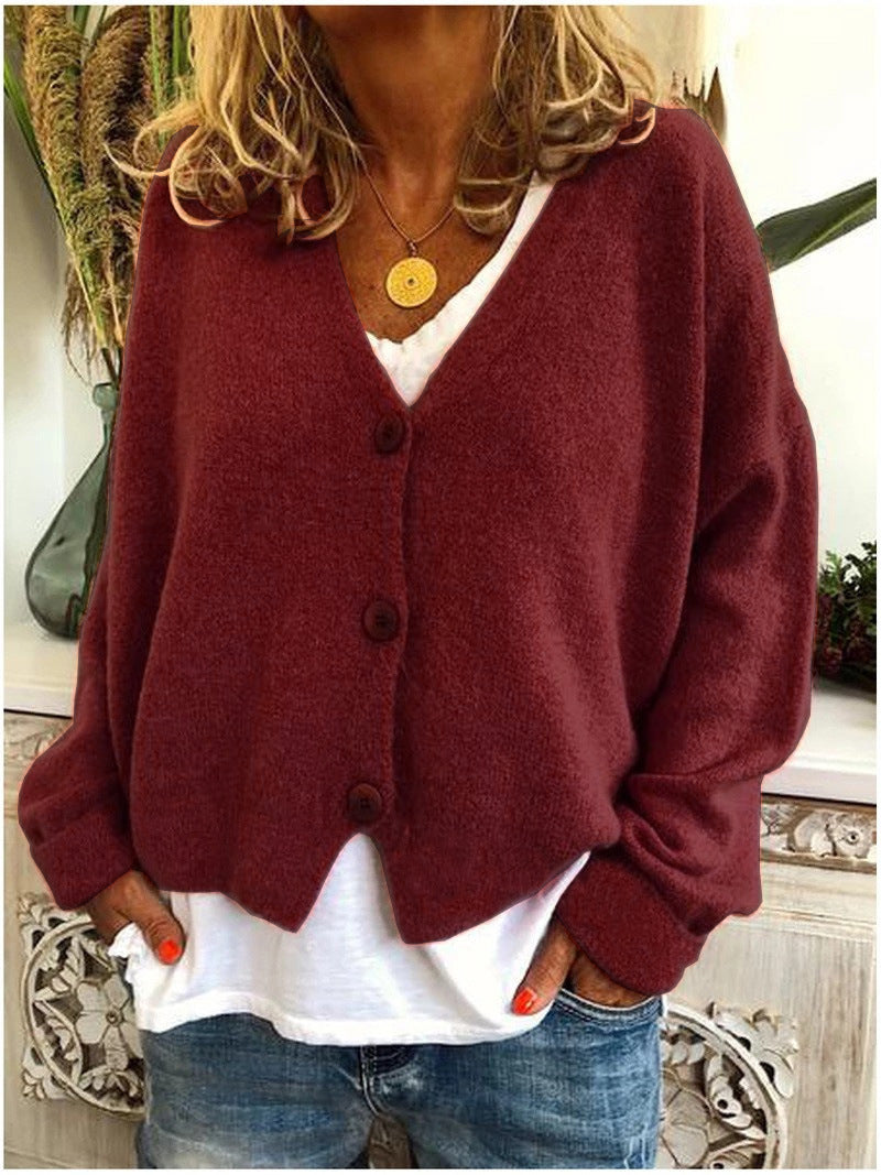 Comfortable Cardigan Sweater for Women with V Neck Long Sleeve Button Front Relaxed Oversized Casual Style