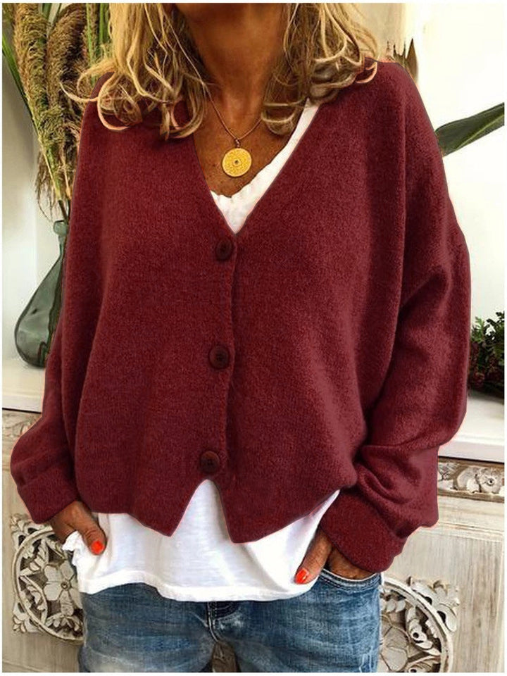 Comfortable Cardigan Sweater for Women with V Neck Long Sleeve Button Front Relaxed Oversized Casual Style
