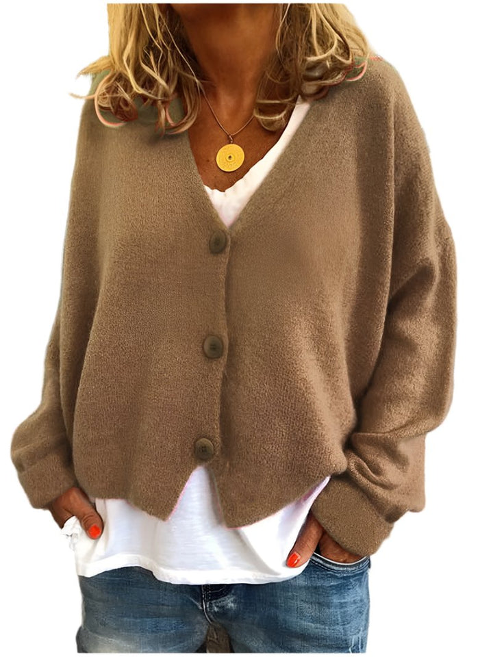 Comfortable Cardigan Sweater for Women with V Neck Long Sleeve Button Front Relaxed Oversized Casual Style