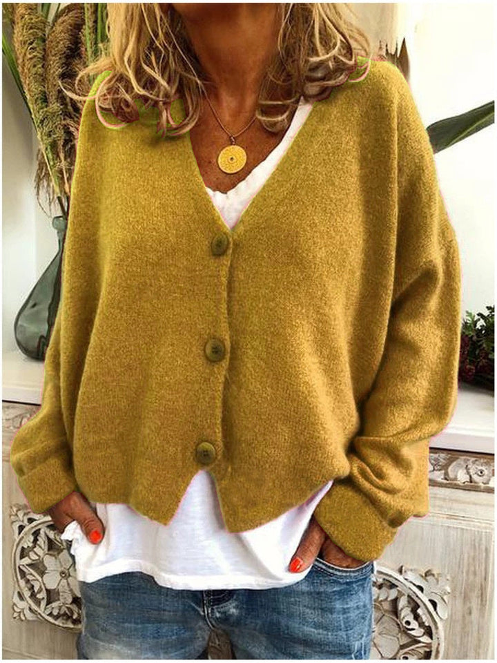 Comfortable Cardigan Sweater for Women with V Neck Long Sleeve Button Front Relaxed Oversized Casual Style