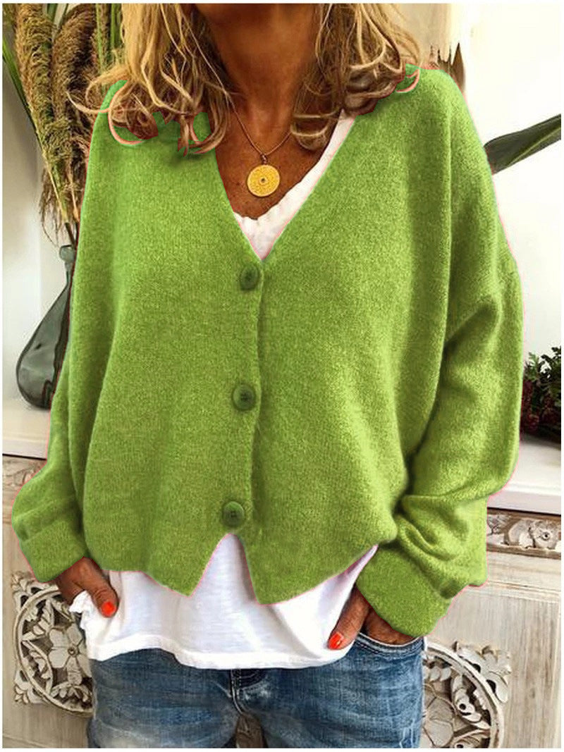 Comfortable Cardigan Sweater for Women with V Neck Long Sleeve Button Front Relaxed Oversized Casual Style