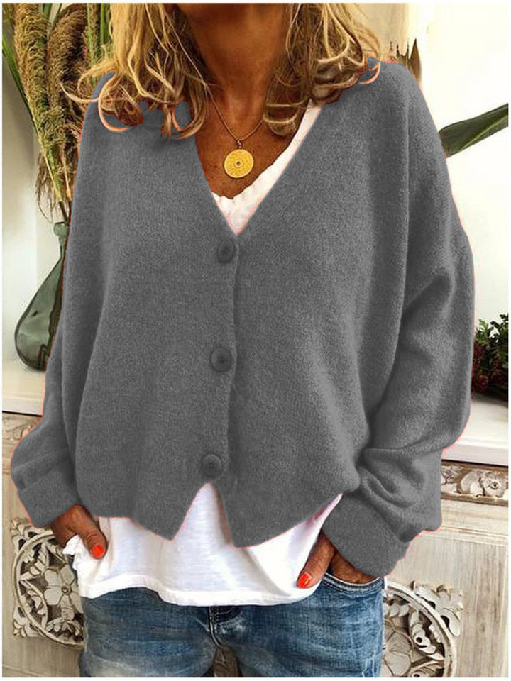 Comfortable Cardigan Sweater for Women with V Neck Long Sleeve Button Front Relaxed Oversized Casual Style