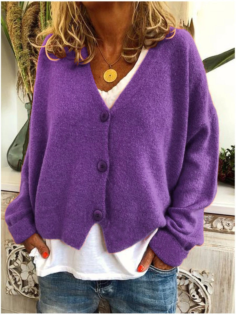 Comfortable Cardigan Sweater for Women with V Neck Long Sleeve Button Front Relaxed Oversized Casual Style
