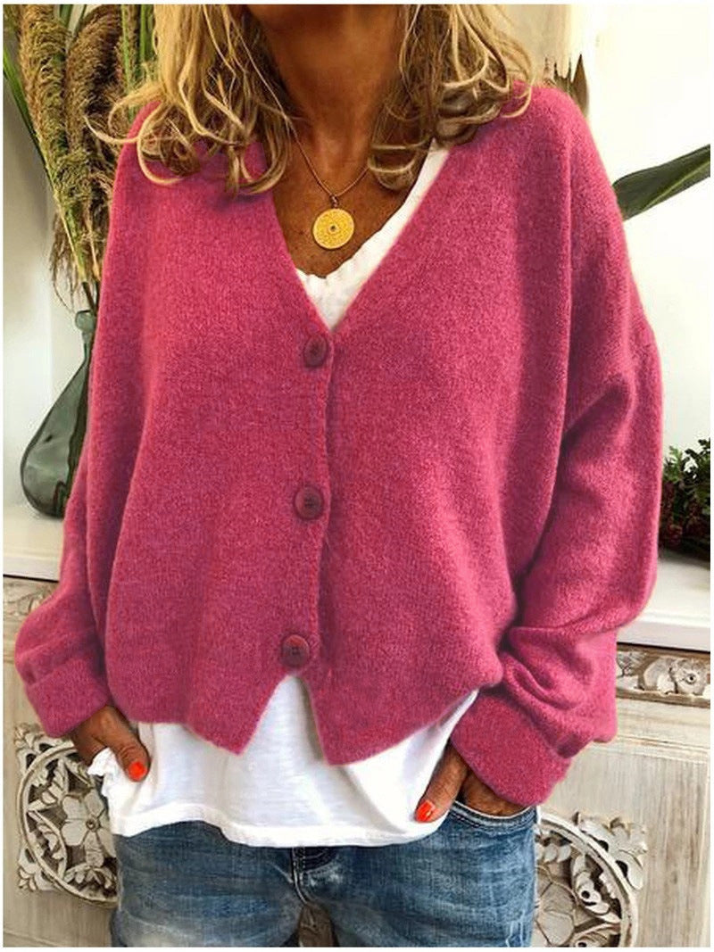 Comfortable Cardigan Sweater for Women with V Neck Long Sleeve Button Front Relaxed Oversized Casual Style