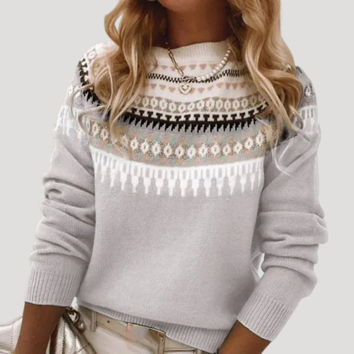 Comfortable Fair Isle Sweater for Women with Crew Neck Long Sleeve Relaxed Oversized Knit Style