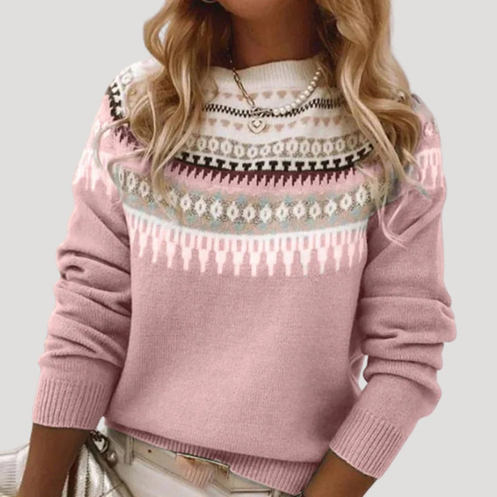 Comfortable Fair Isle Sweater for Women with Crew Neck Long Sleeve Relaxed Oversized Knit Style