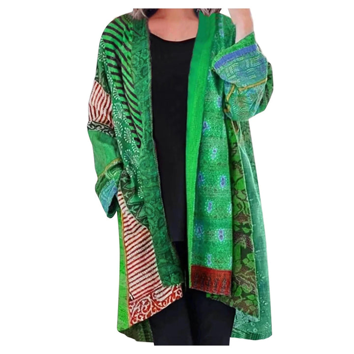 Effortless Patchwork Print Kimono Cardigan for Women with Open Front Long Sleeve Flowing Bohemian Style