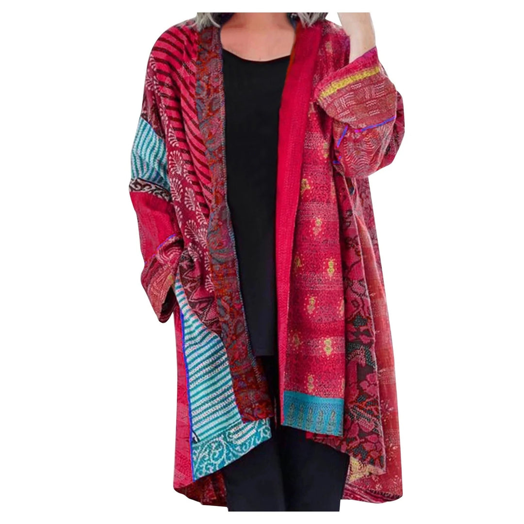 Effortless Patchwork Print Kimono Cardigan for Women with Open Front Long Sleeve Flowing Bohemian Style
