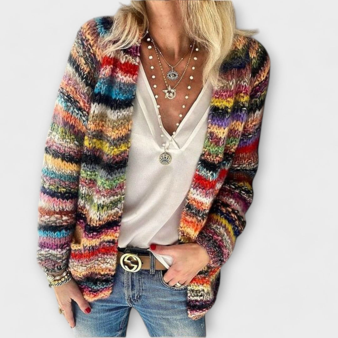 Effortless Striped Knit Cardigan Sweater for Women with Open Front Long Sleeve Relaxed Oversized Boho Style