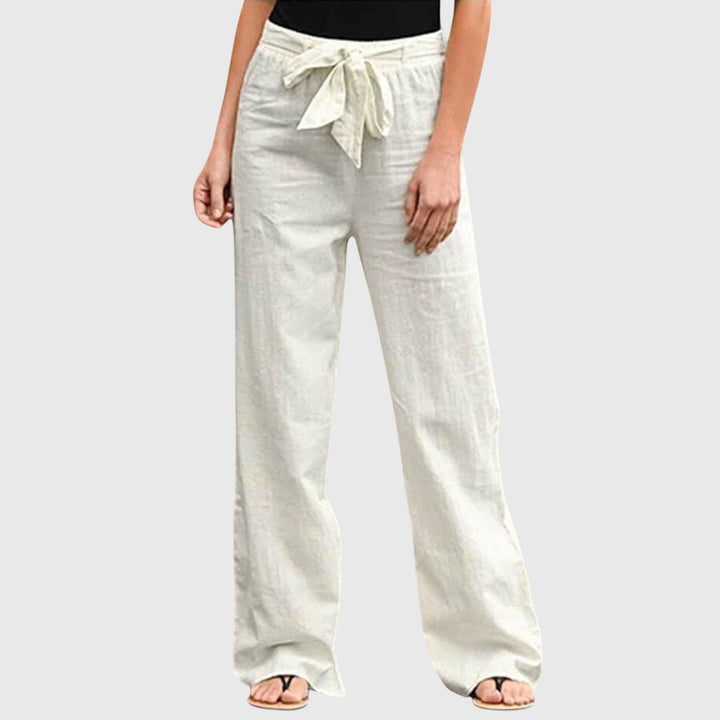 Effortless Linen Wide Leg Pants for Women with High Waist Drawstring Tie Relaxed Flowing Casual Style