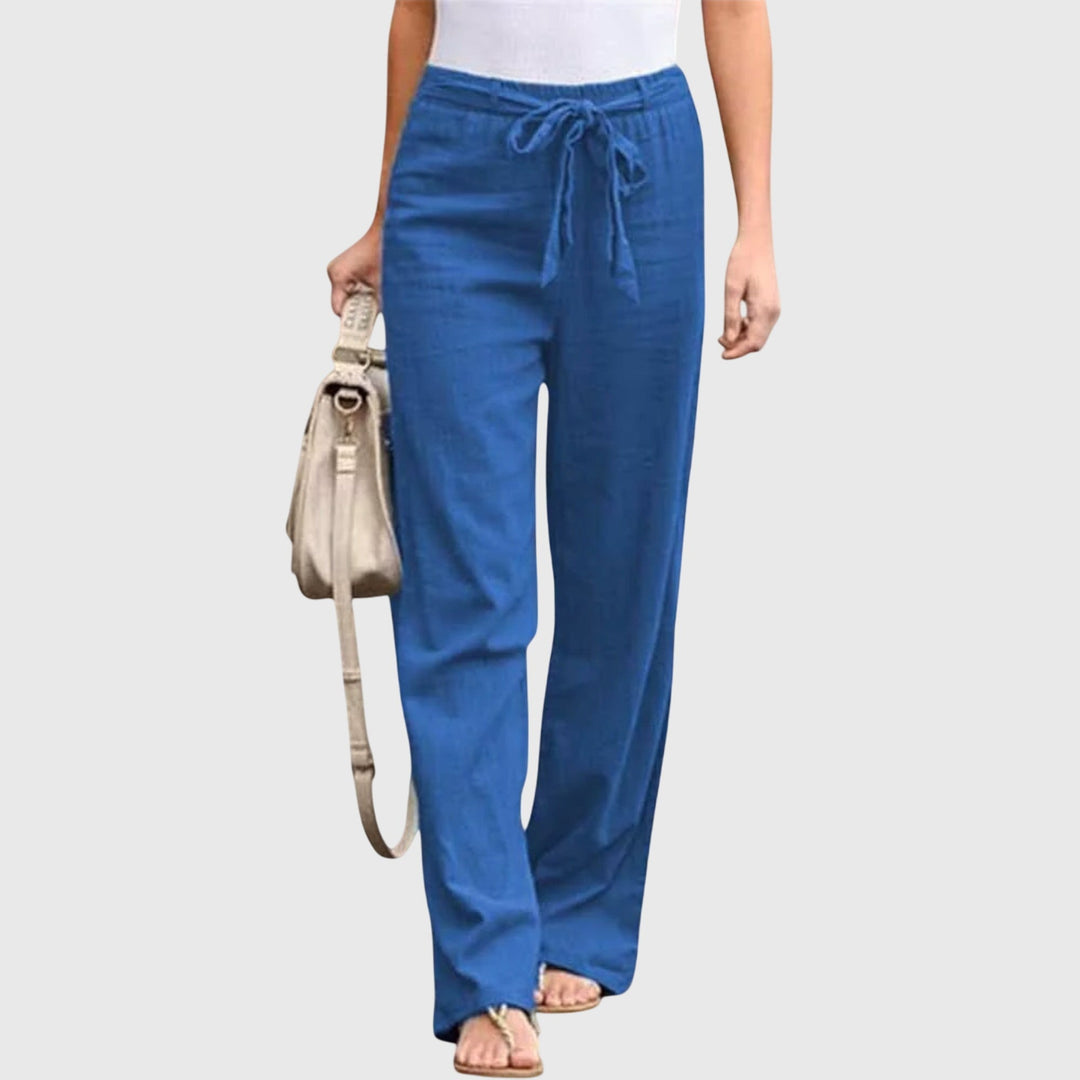 Effortless Linen Wide Leg Pants for Women with High Waist Drawstring Tie Relaxed Flowing Casual Style