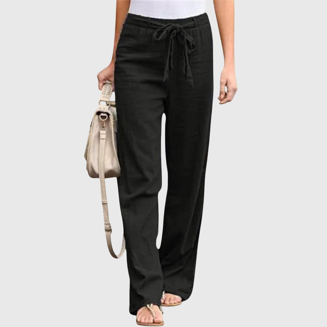 Effortless Linen Wide Leg Pants for Women with High Waist Drawstring Tie Relaxed Flowing Casual Style