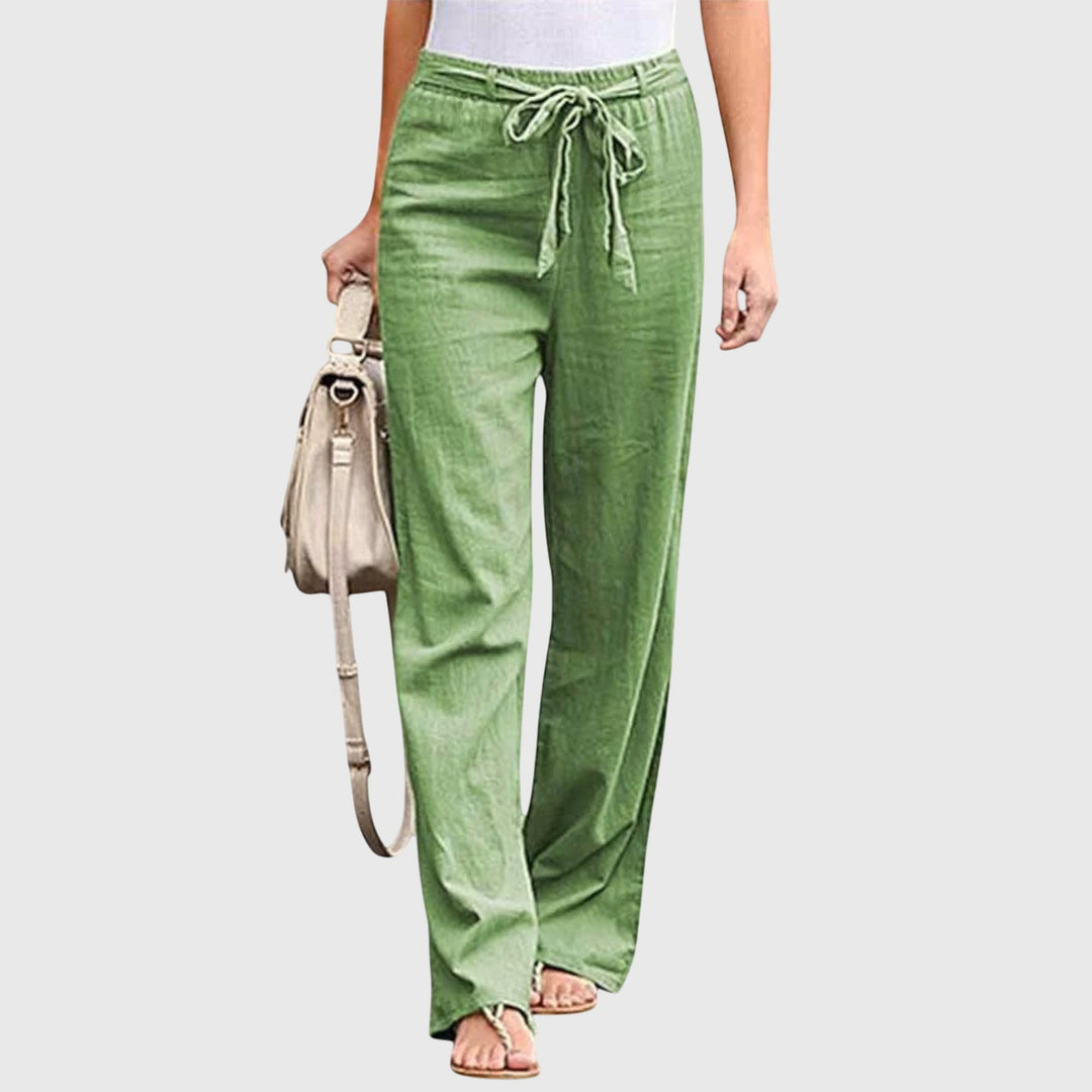 Effortless Linen Wide Leg Pants for Women with High Waist Drawstring Tie Relaxed Flowing Casual Style