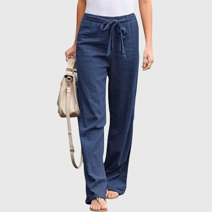 Effortless Linen Wide Leg Pants for Women with High Waist Drawstring Tie Relaxed Flowing Casual Style