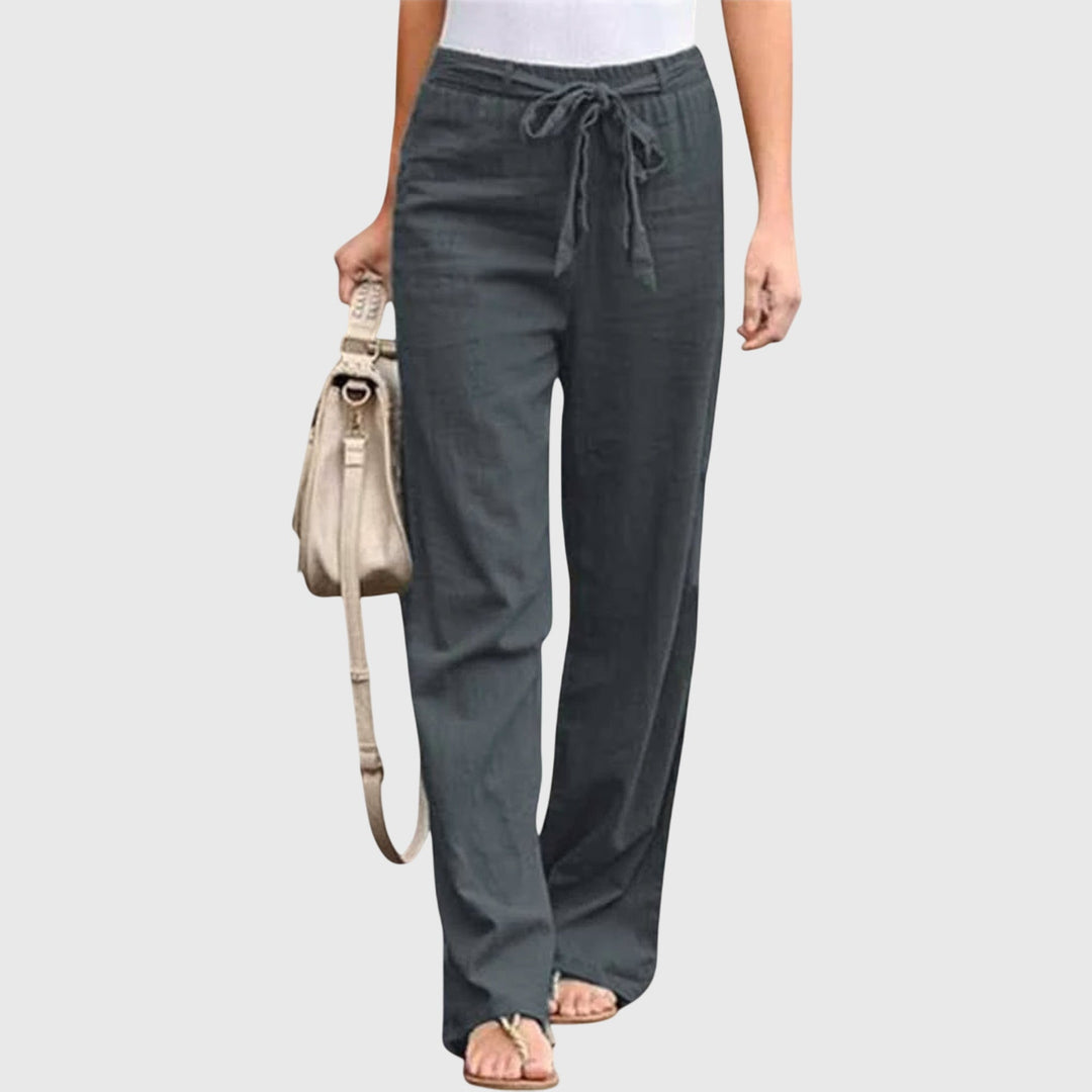 Effortless Linen Wide Leg Pants for Women with High Waist Drawstring Tie Relaxed Flowing Casual Style