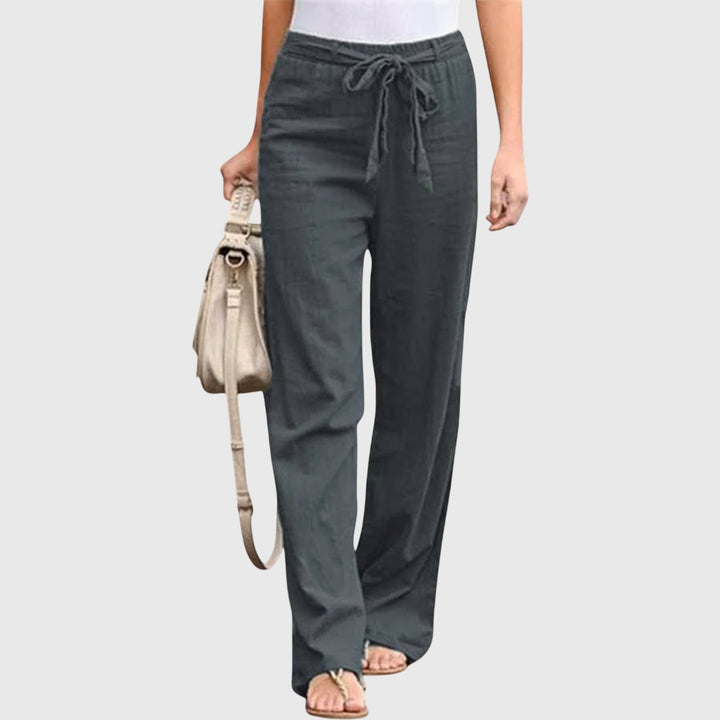 Effortless Linen Wide Leg Pants for Women with High Waist Drawstring Tie Relaxed Flowing Casual Style
