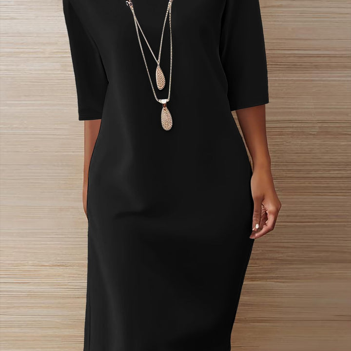 Effortless Midi Dress for Women with Round Neck Half Sleeve Relaxed Shift Style
