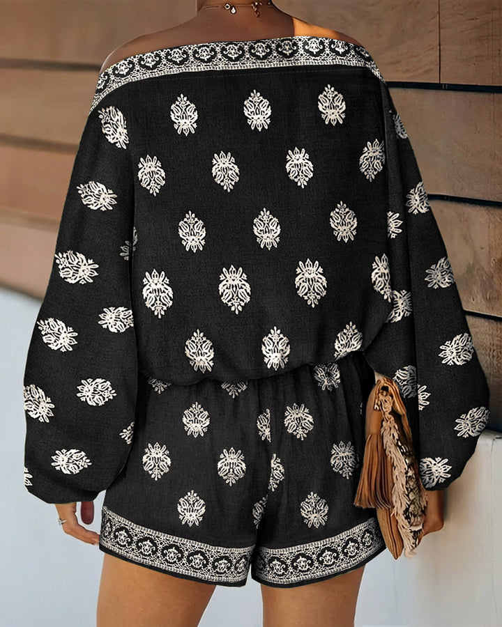 Effortless Embroidered Two Piece Set for Women with Off Shoulder Batwing Sleeve Relaxed Bohemian Style