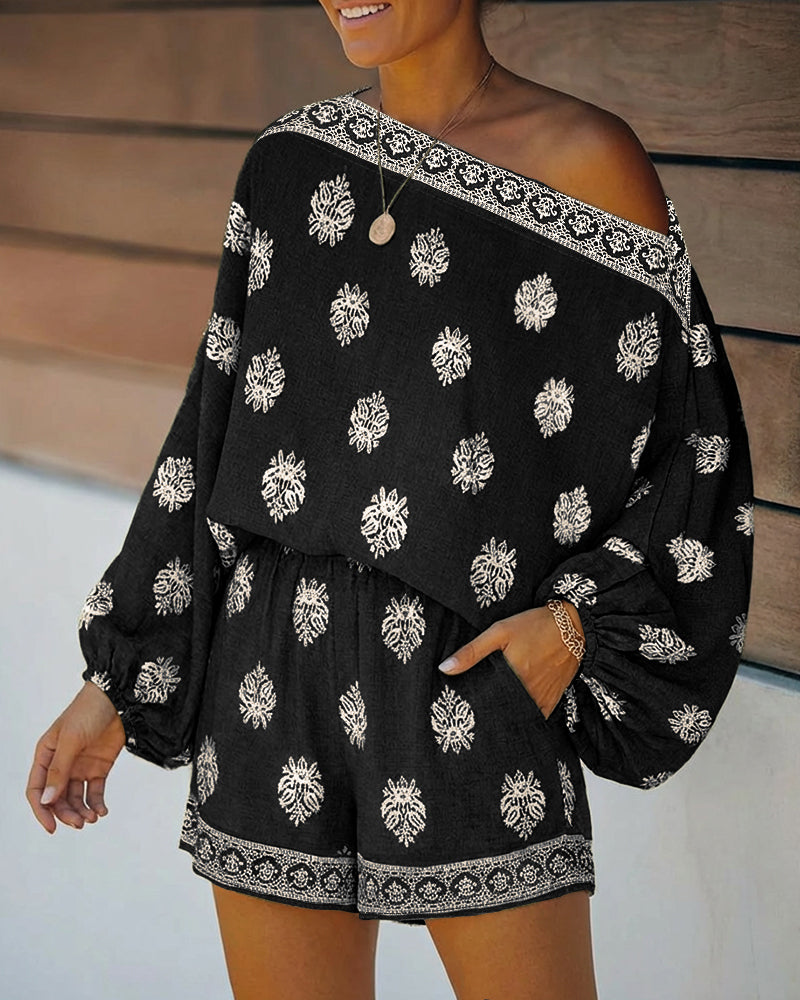 Effortless Embroidered Two Piece Set for Women with Off Shoulder Batwing Sleeve Relaxed Bohemian Style