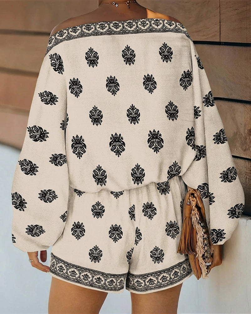 Effortless Embroidered Two Piece Set for Women with Off Shoulder Batwing Sleeve Relaxed Bohemian Style