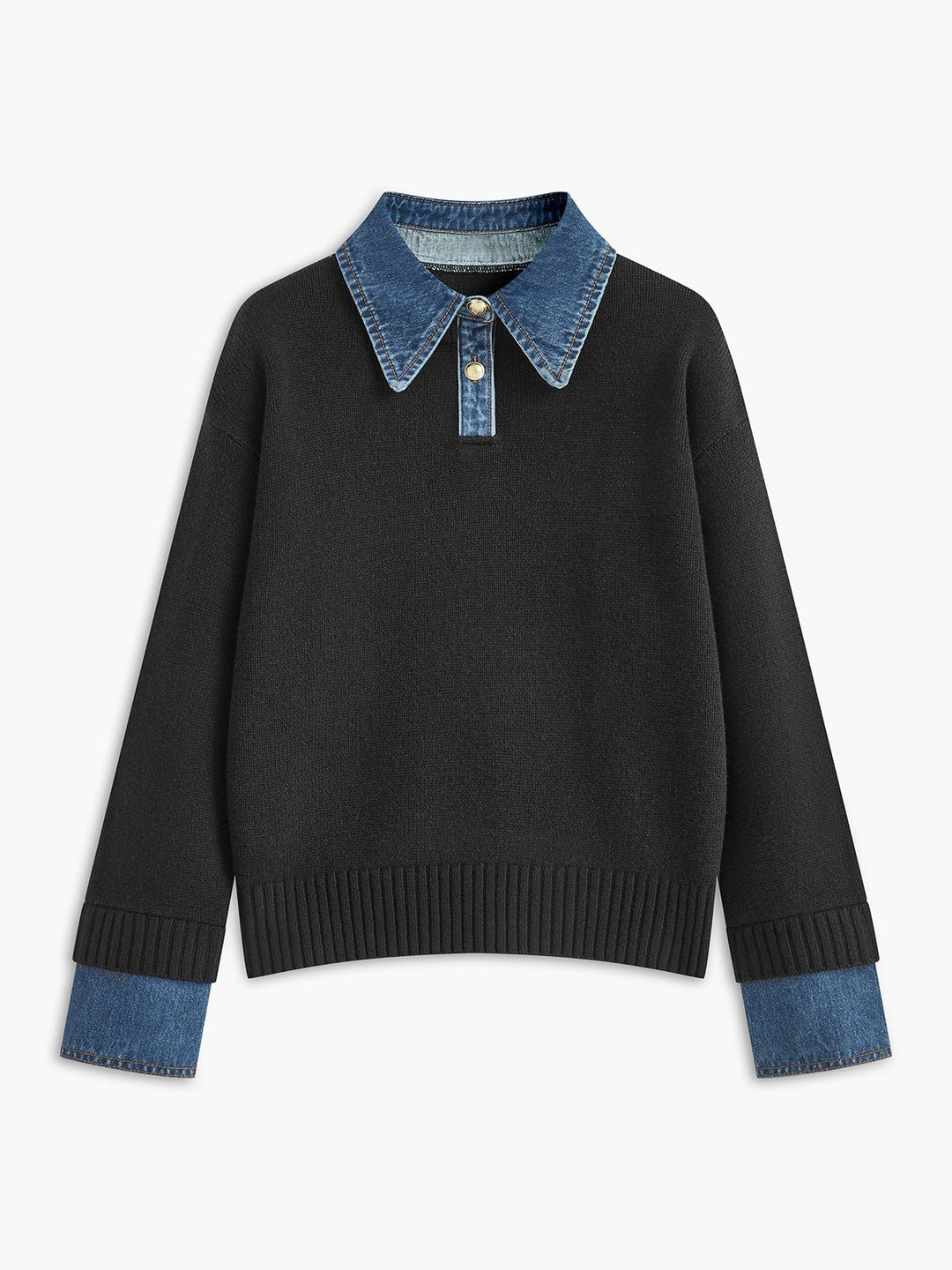 Comfortable Denim Trim Polo Sweater for Women – view 6