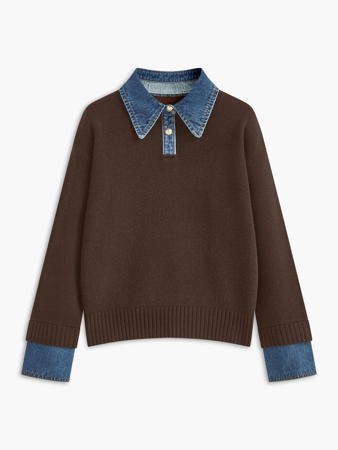 Comfortable Denim Trim Polo Sweater for Women – view 8