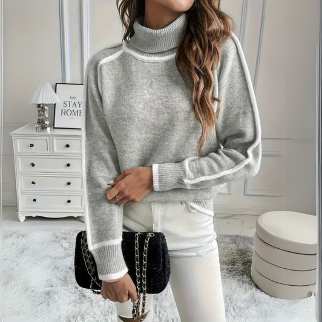 Comfortable Grey Contrast Trim Sweater for Women – view 3