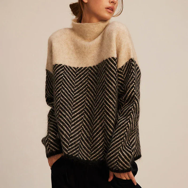 Comfortable Herringbone Colorblock Sweater for Women – view 2