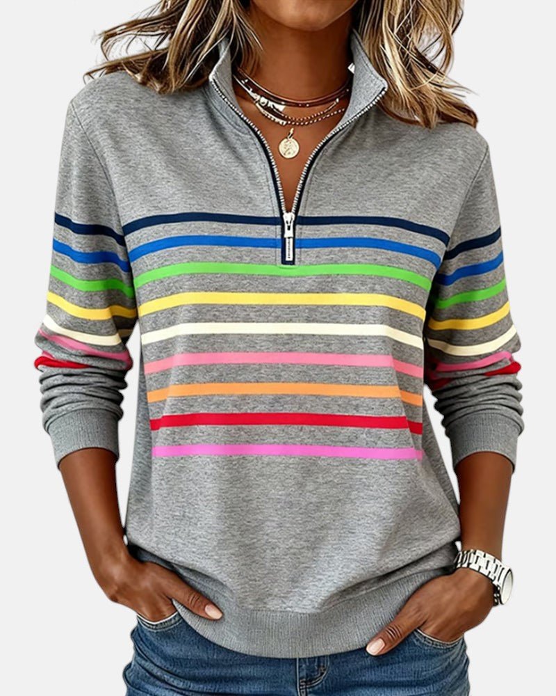 Comfortable Rainbow Striped Sweatshirt for Women