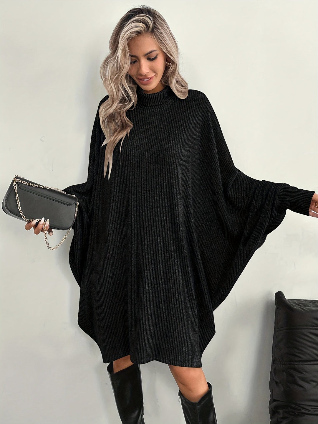Comfortable Ribbed Knit Sweater Dress for Women – view 2