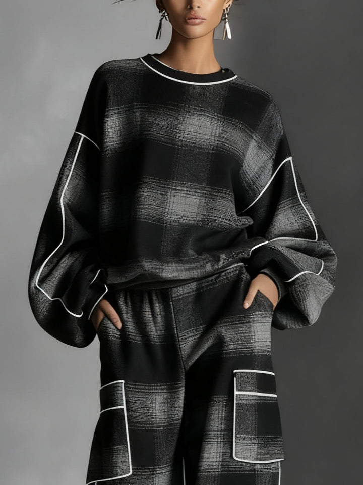 Effortless Black Gray Plaid Two Piece Set for Women – view 2