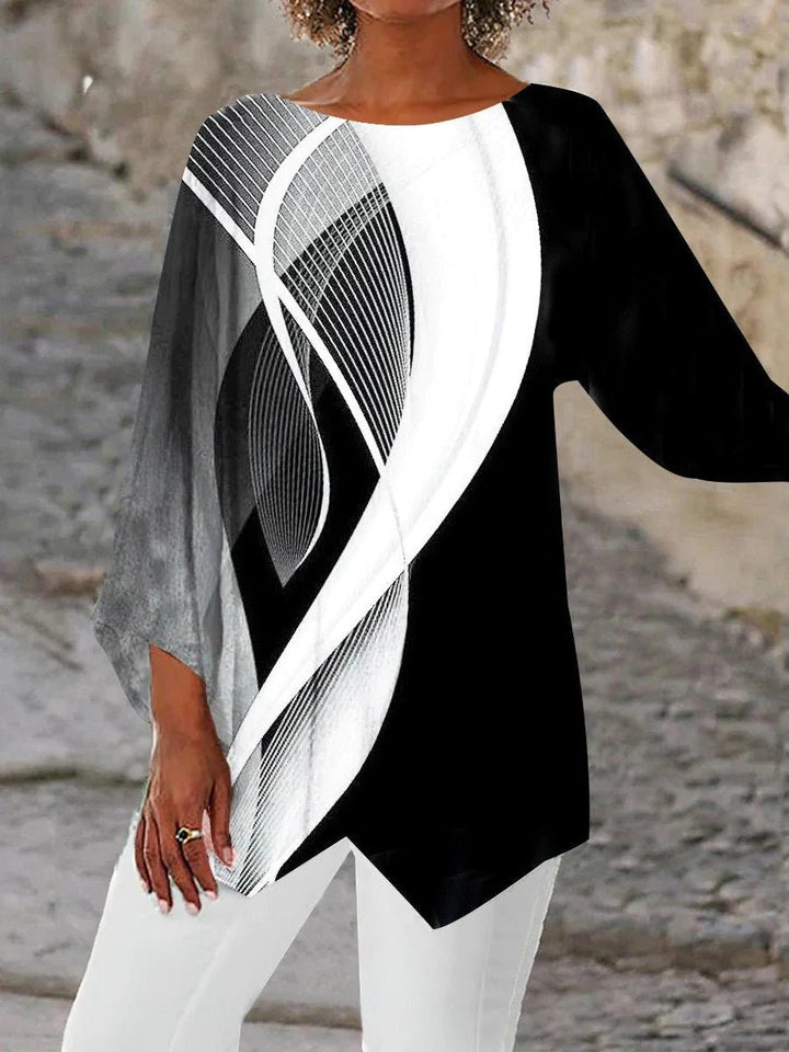Effortless Black and White Geometric Print Tunic Top for Women