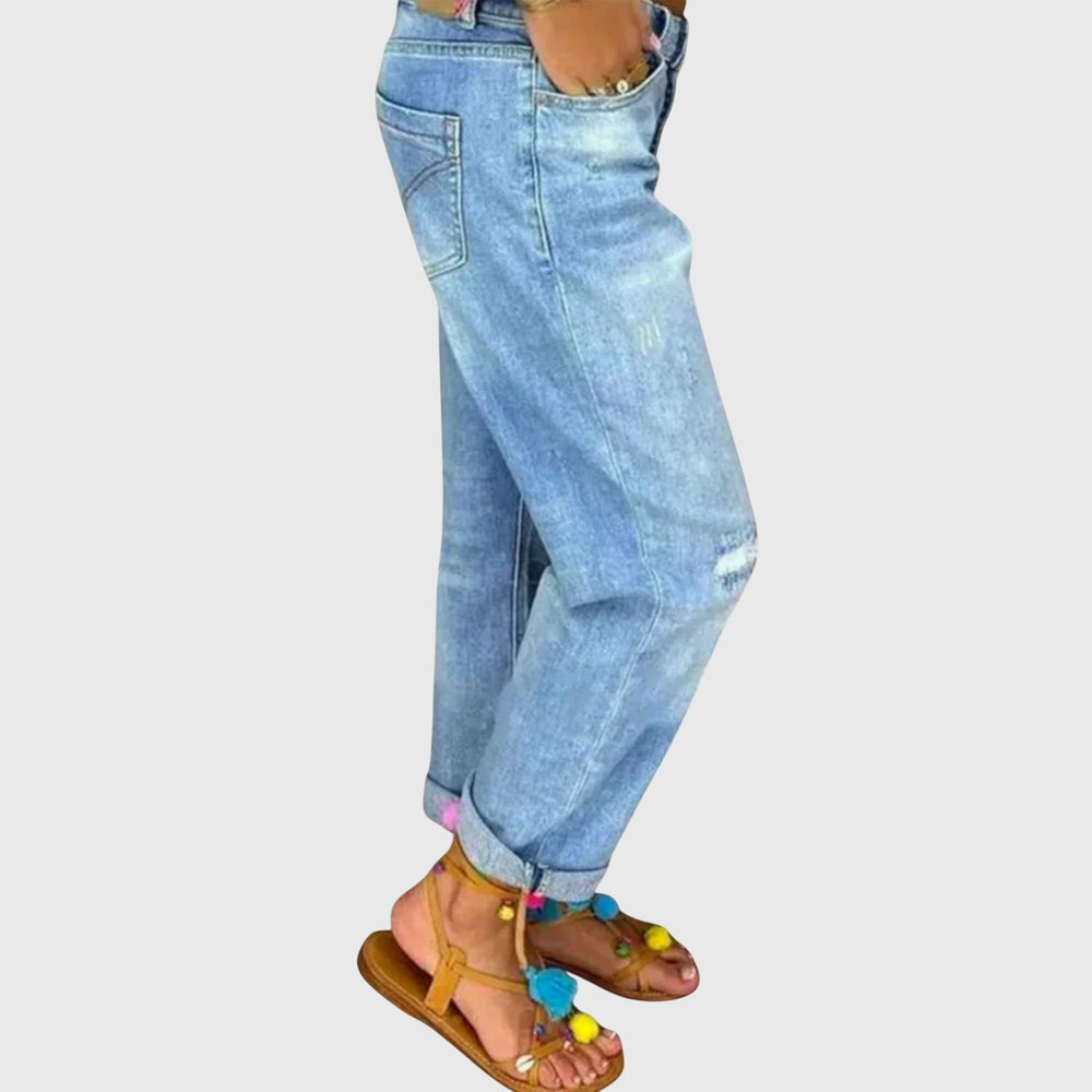 Effortless Blue Distressed Boyfriend Jeans for Women – view 2