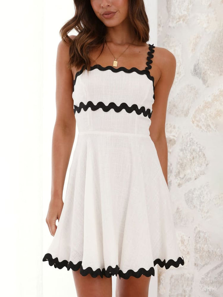 Effortless Contrast Trim Linen Mini Dress for Women – view 2