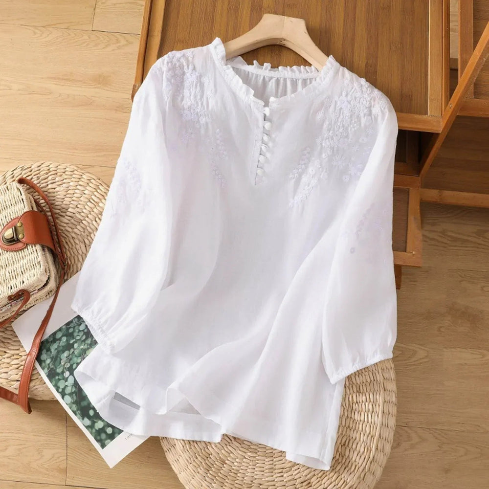 Effortless Embroidered Linen Blouse for Women – view 2