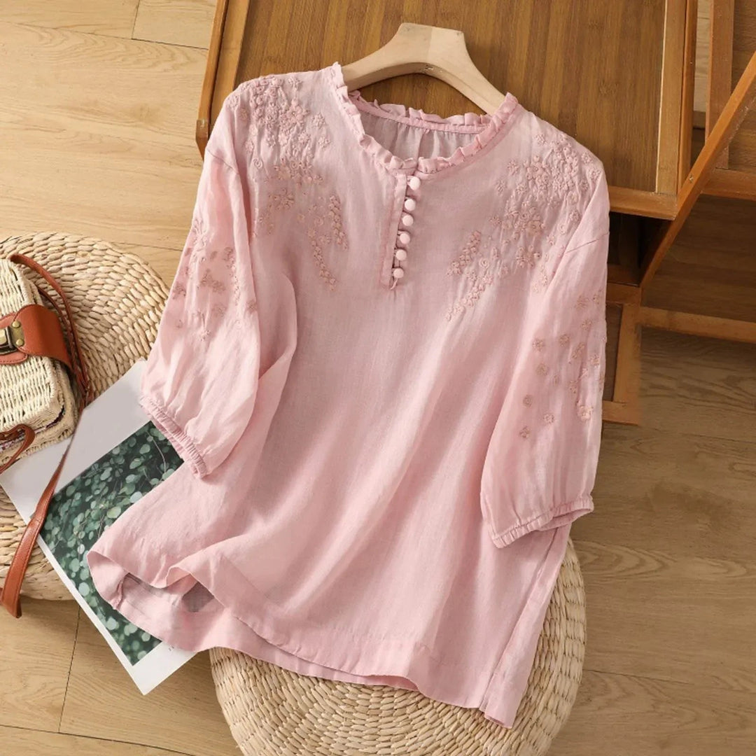 Effortless Embroidered Linen Blouse for Women – view 3