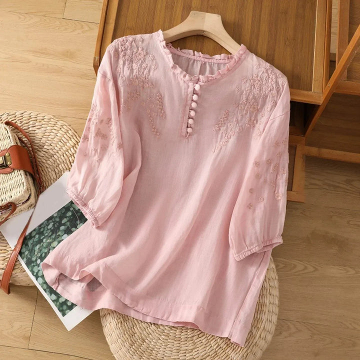 Effortless Embroidered Linen Blouse for Women – view 3
