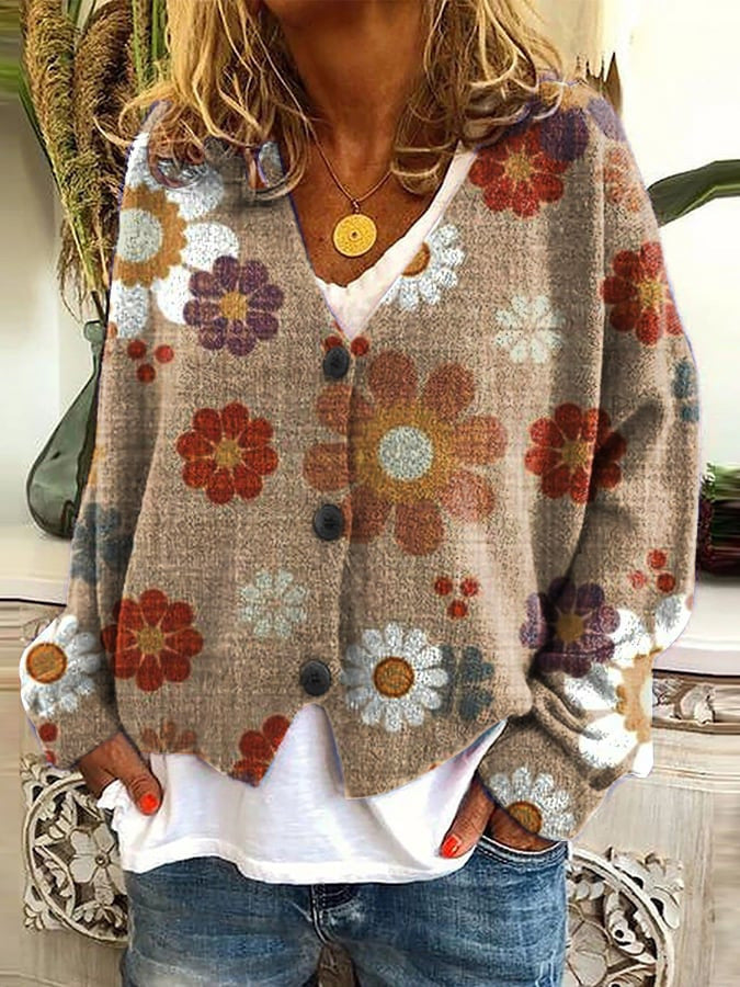 Effortless Floral Print Cardigan Sweater for Women