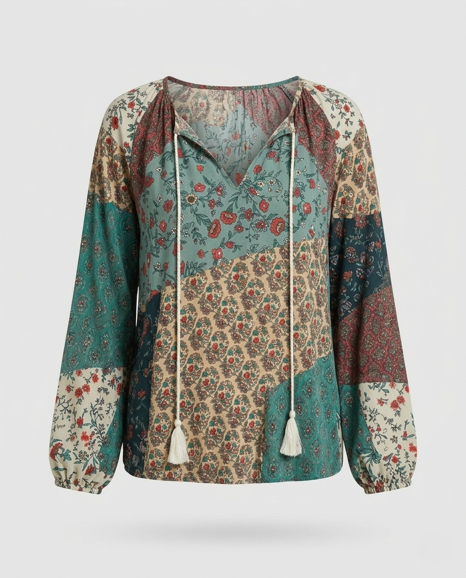 Effortless Patchwork Floral Blouse for Women – view 5