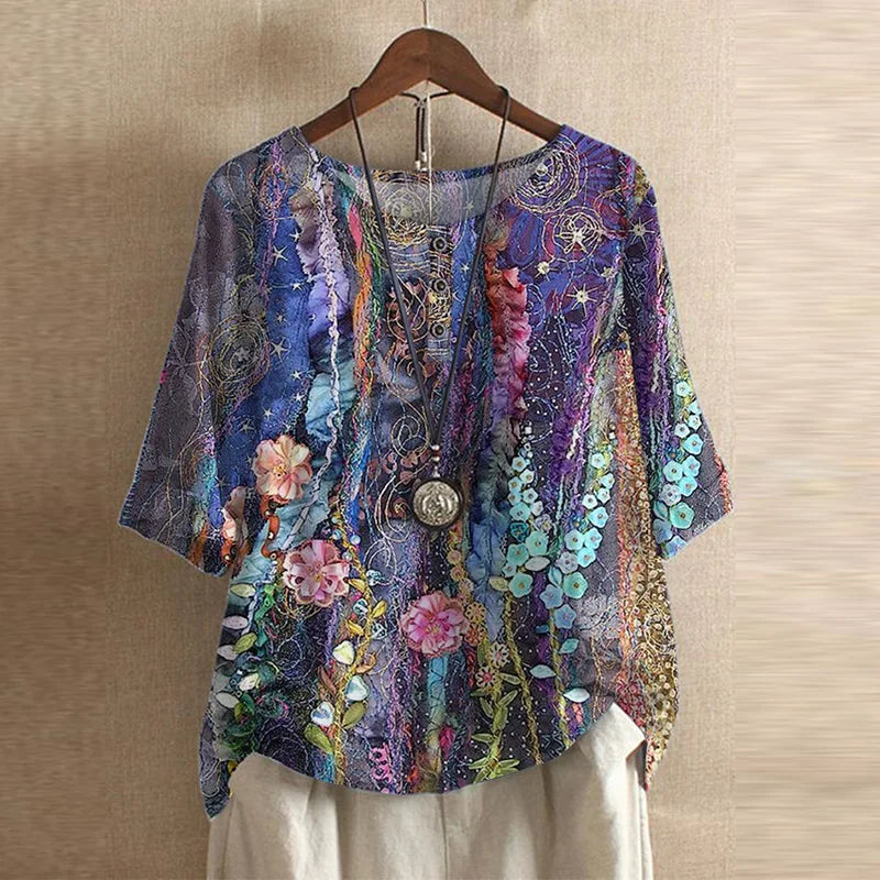Effortless Patchwork Print Blouse for Women – view 9