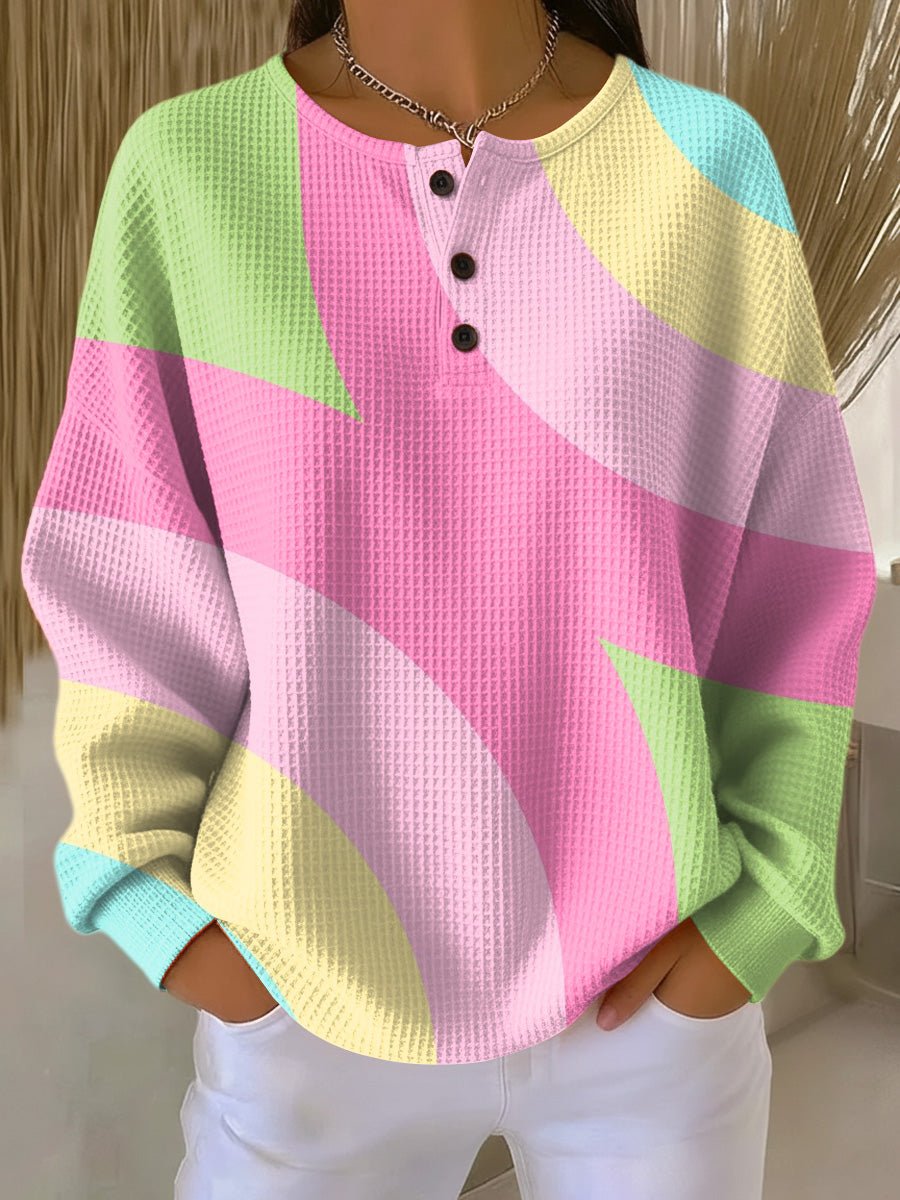 Effortless Pink Colorblock Waffle Knit Top for Women