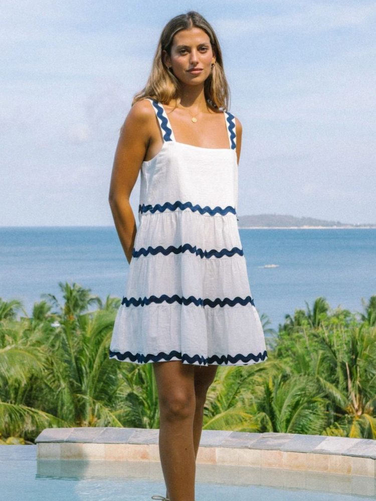 Effortless Ric Rac Trim Tiered Mini Dress for Women – view 10