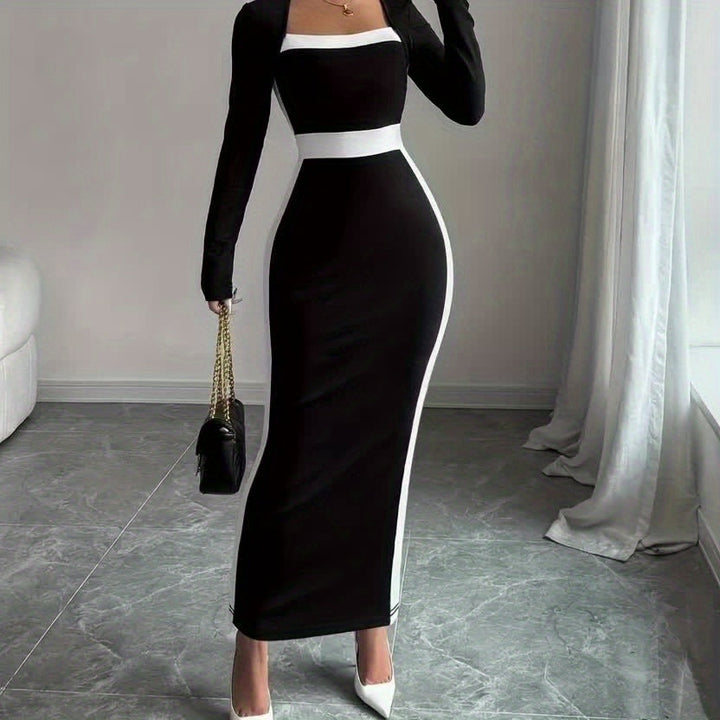 Elegant Black Colorblock Maxi Dress for Women – view 7