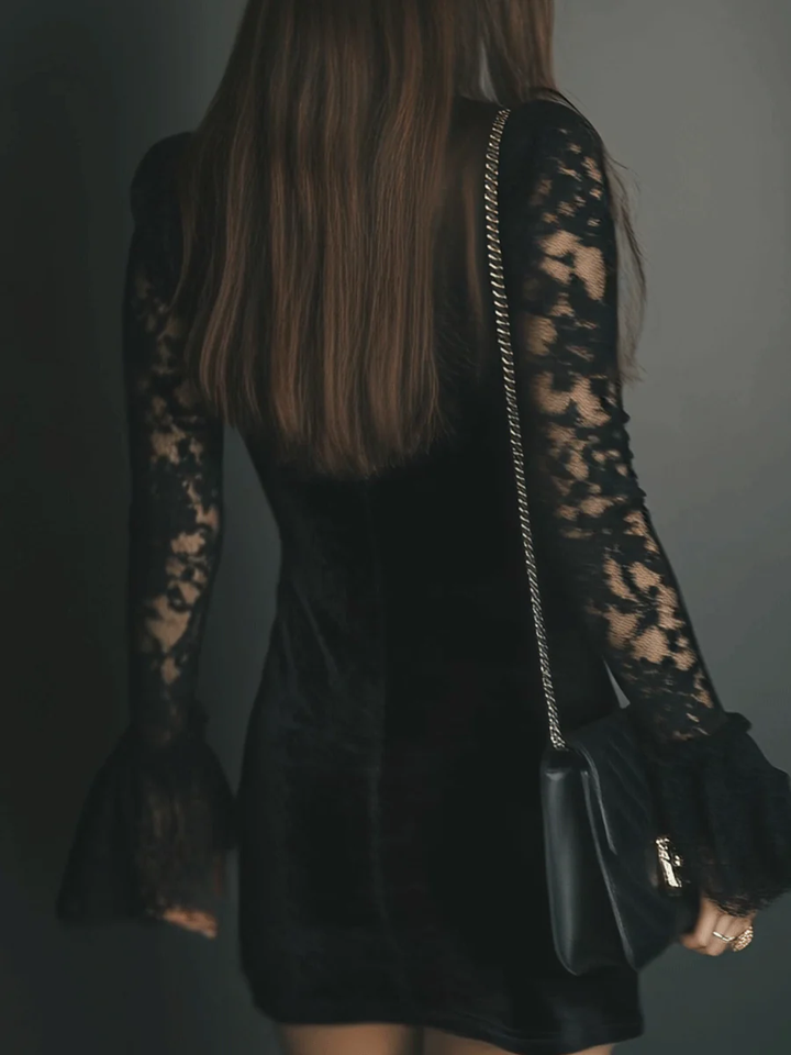 Elegant Black Velvet Mini Dress for Women – view 3