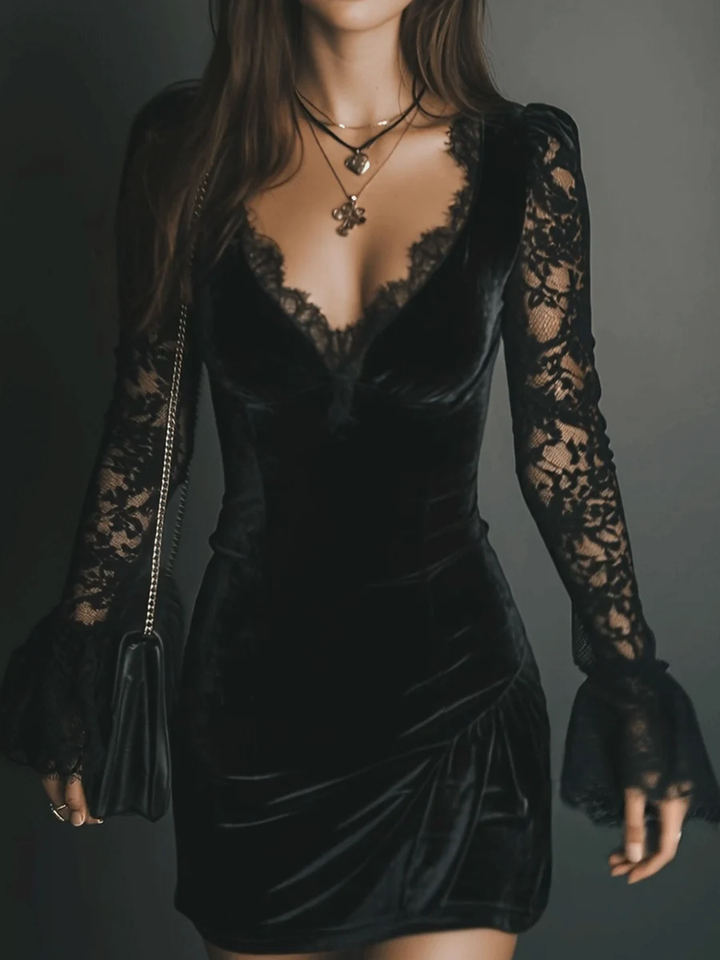 Elegant Black Velvet Mini Dress for Women – view 4