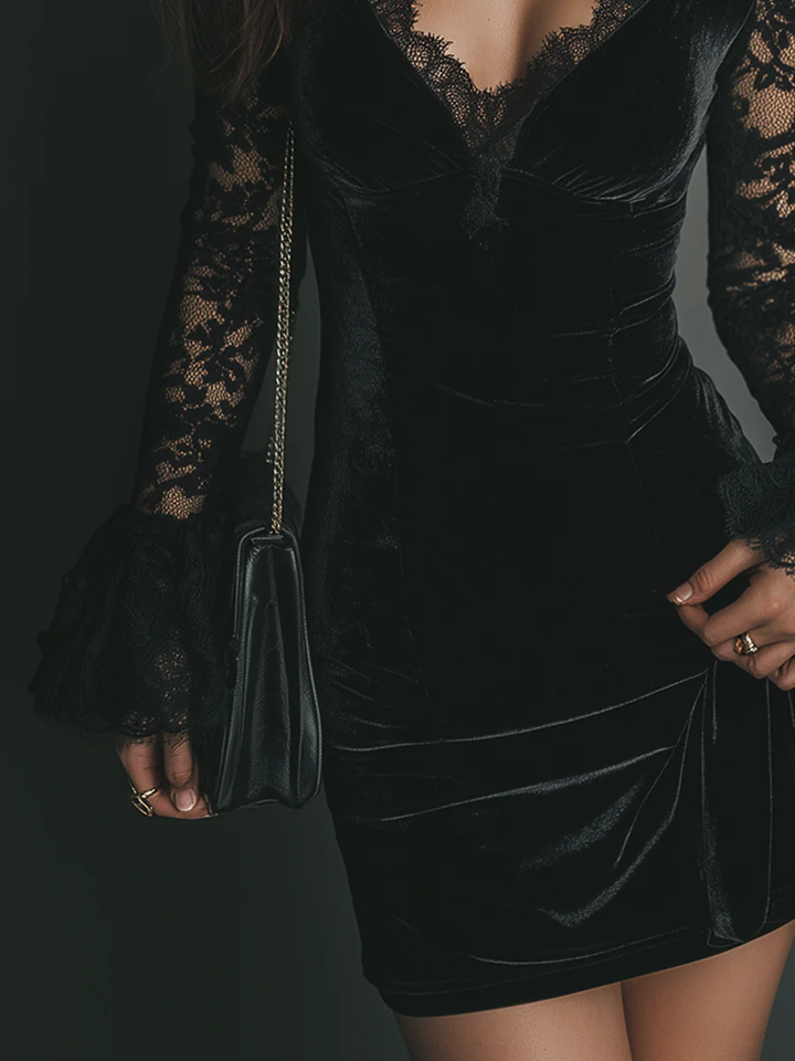 Elegant Black Velvet Mini Dress for Women – view 5