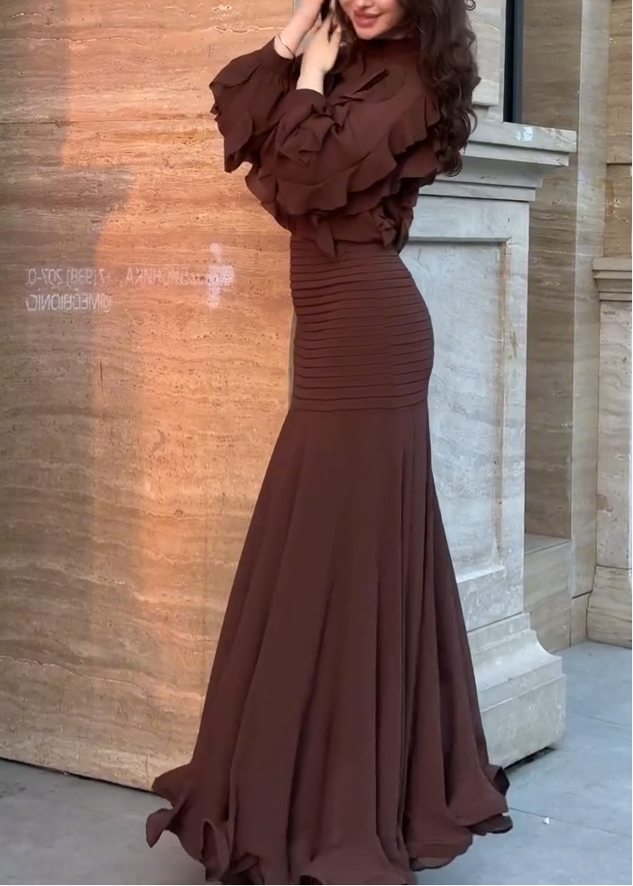 Elegant Brown Ruffle Maxi Dress for Women – view 4